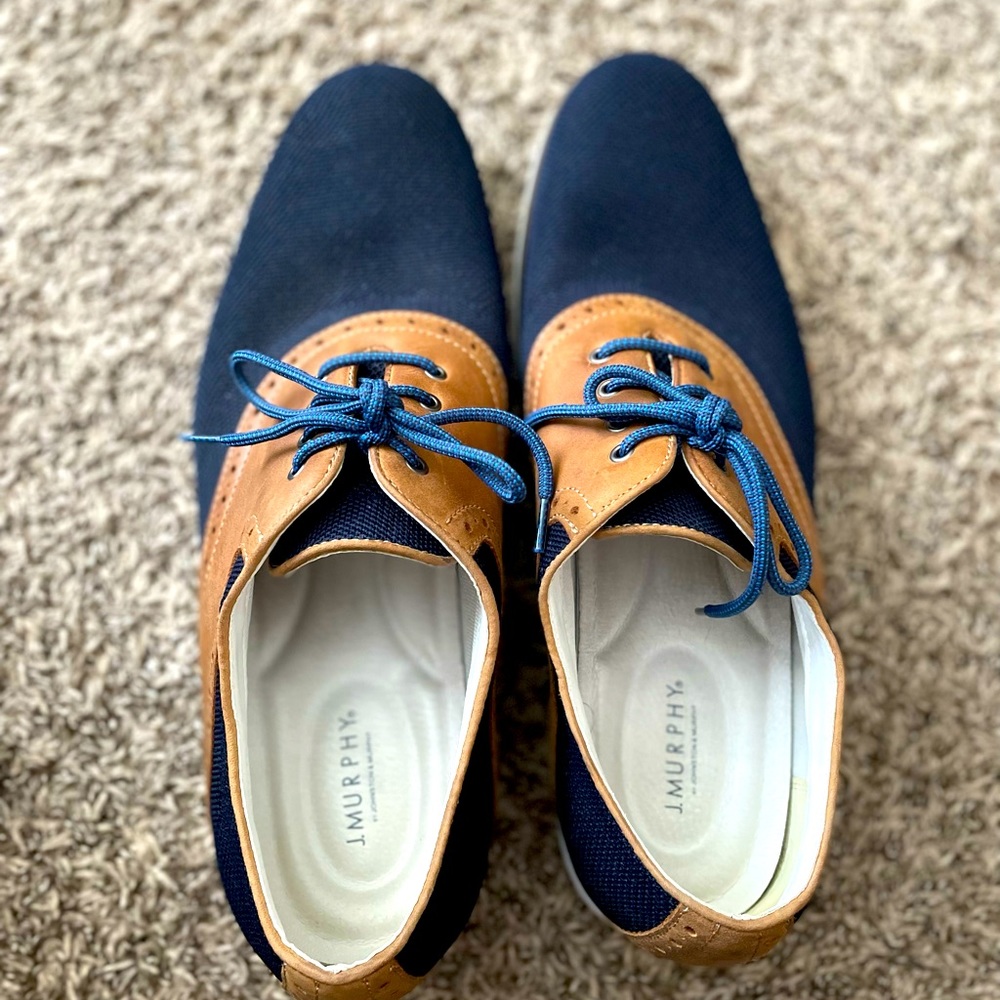 Light brown and navy blue mens casual shoes